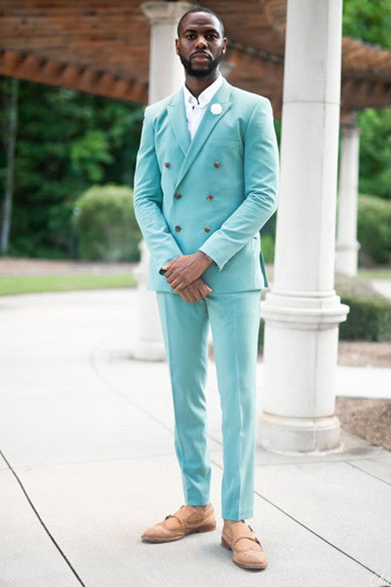 Sky Blue Homecoming Suit With Peaked Lapel & Double Breasted For Boys