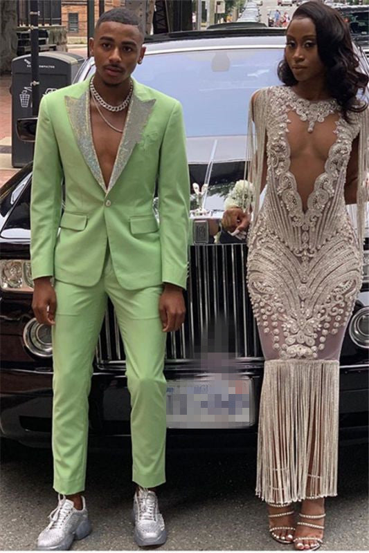 2-Piece Bespoke Party Prom Suit for Man with Jade Peaked Lapel-Prom Suits-BallBride