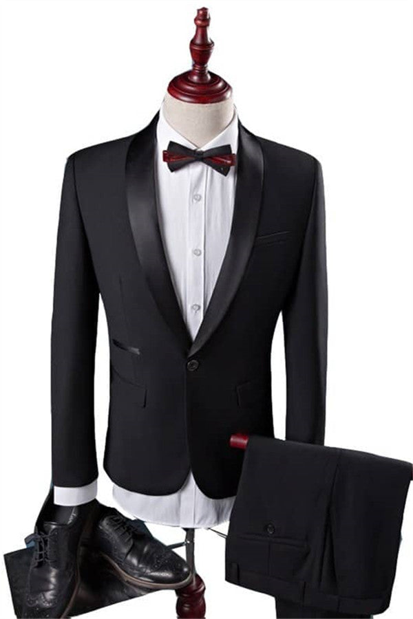 2 Piece Black Shawl Lapel Groomsmen Suit - New Arrival-Wedding Suits-BallBride