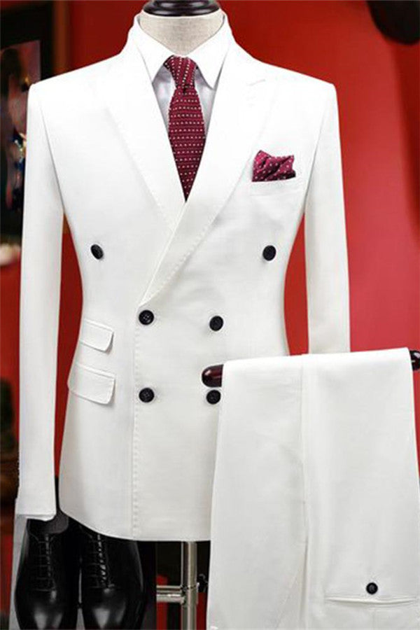 2-Piece Handsome White Wedding Suit for Men's Party-Wedding Suits-BallBride