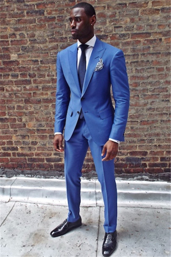 2 Piece Royal Blue Mens Summer Wedding Suit with Peaked Lapel-Prom Suits-BallBride