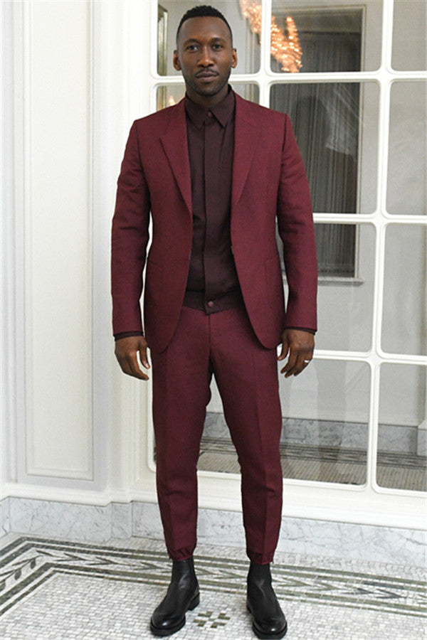 2 Pieces Burgundy Designer Suits For Men - Peaked Lapel-Prom Suits-BallBride