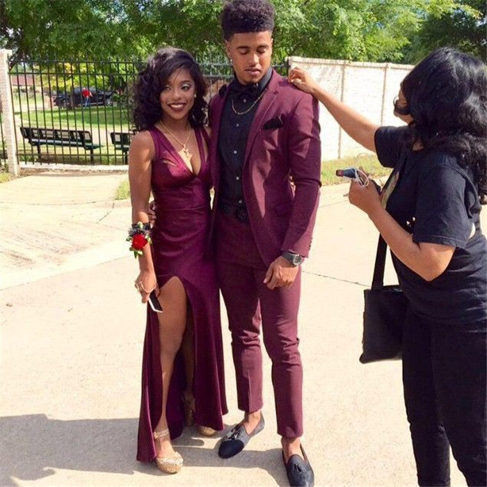 2 Pieces Casual Prom Party Suit for Men - Burgundy-Prom Suits-BallBride