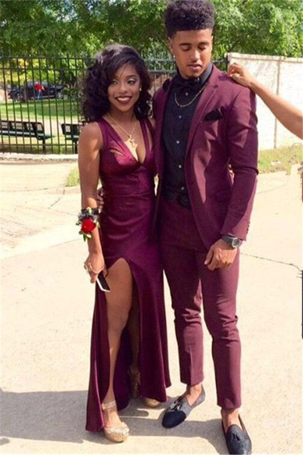 2 Pieces Casual Prom Party Suit for Men - Burgundy-Prom Suits-BallBride