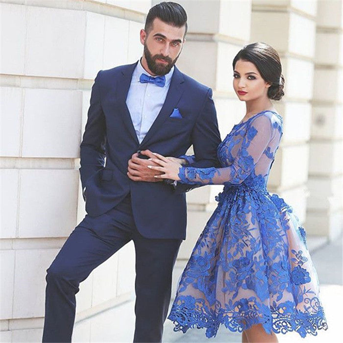 2 Pieces Dark Navy Business Suit for Parties-Prom Suits-BallBride