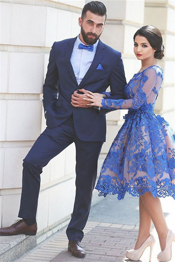 2 Pieces Dark Navy Business Suit for Parties-Prom Suits-BallBride