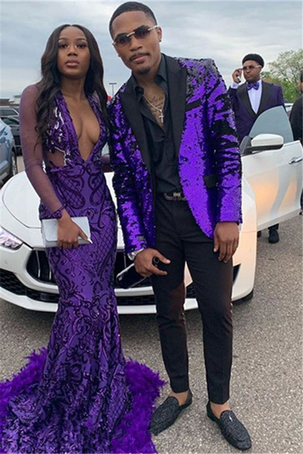 2 Pieces Fashion Purple Suit for Men with Sequins-Prom Suits-BallBride