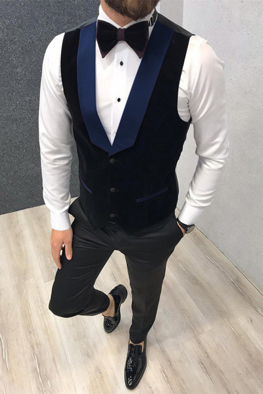 3 Piece Black-and-Blue Peak Lapel Wedding Suit with Waistcoat-Wedding Suits-BallBride