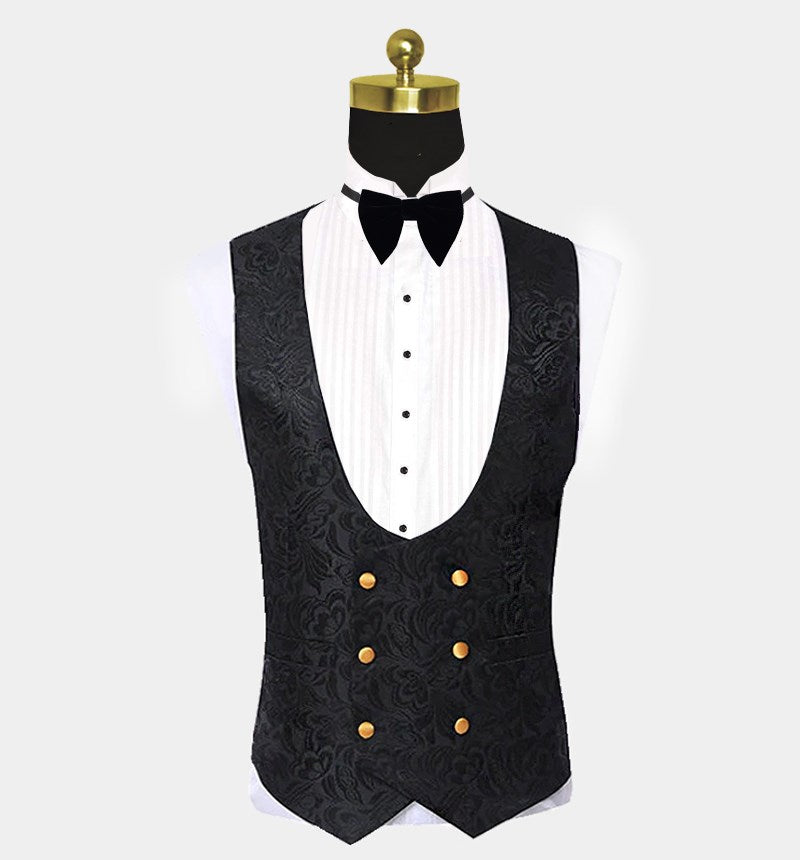 3 Piece Black Jacquard Lapel Shawl Suit for Men Prom-Business & Formal Suits-BallBride