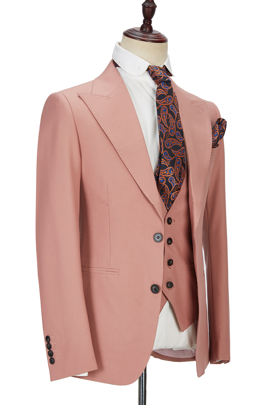 3 Piece Marriage Suit with Peak Lapel for Men - Pink 2 Buttons-Prom Suits-BallBride