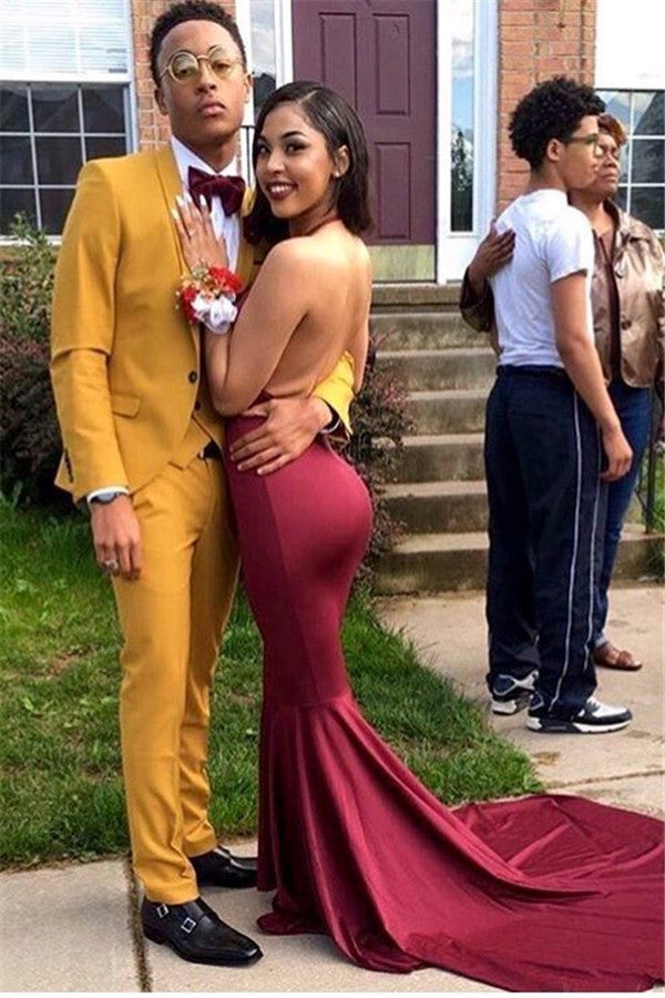 3 Pieces Custom Suits for Prom with Shawl Lapel and Yellow One Button-Prom Suits-BallBride
