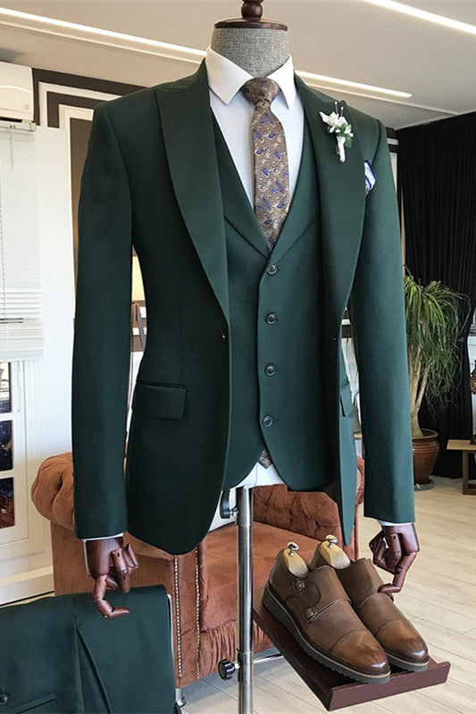 3 Pieces Dark Green Dinner Suit for Men with Peaked Lapel-Prom Suits-BallBride
