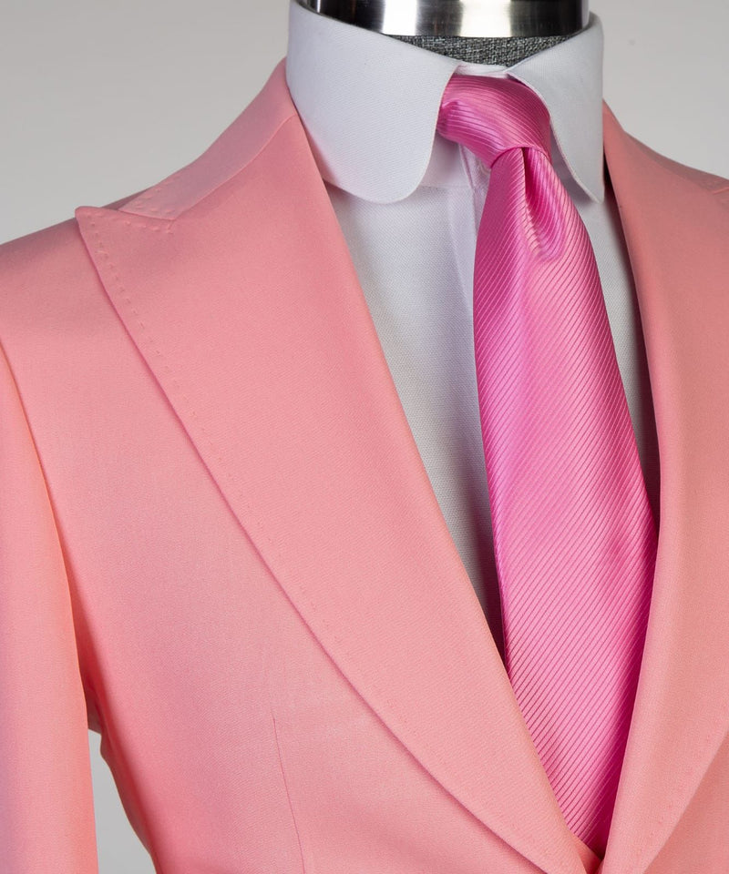 3 Pieces Peaked Lapel Best Wedding Suits For Groom - Pink-Prom Suits-BallBride