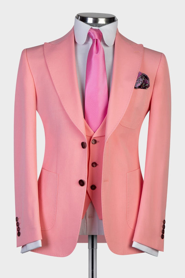 3 Pieces Peaked Lapel Best Wedding Suits For Groom - Pink-Prom Suits-BallBride