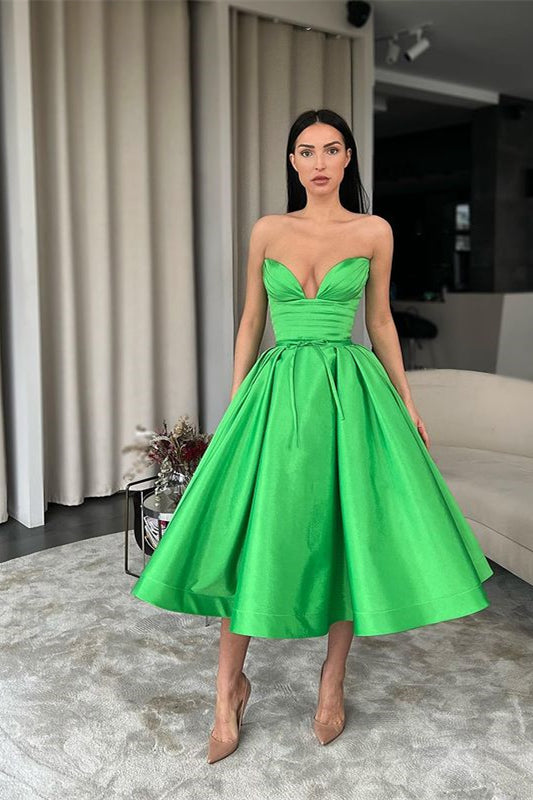 A-Line Sweetheart Green Evening Dress with Pockets-Evening Dresses-BallBride