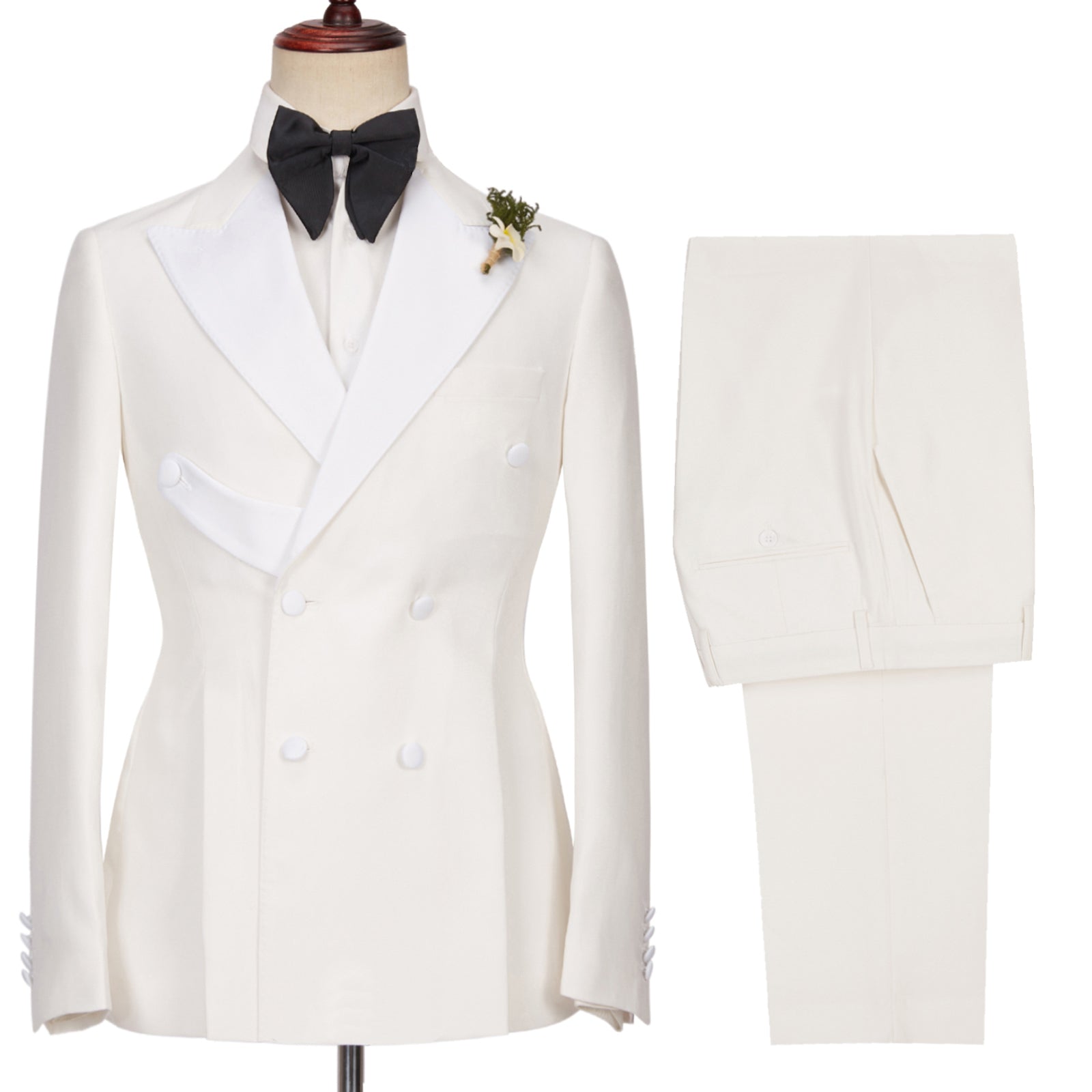 Alejandro Chic White Two-Piece Wedding Suits with Peaked Lapel Double Breasted-Wedding Suits-BallBride