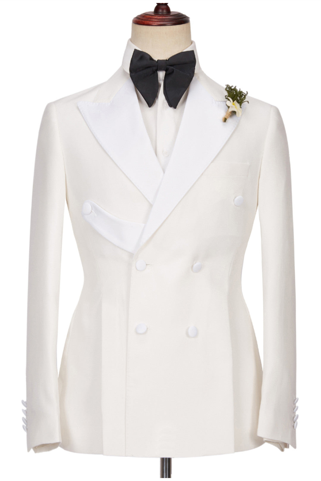 Alejandro Chic White Two-Piece Wedding Suits with Peaked Lapel Double Breasted-Wedding Suits-BallBride