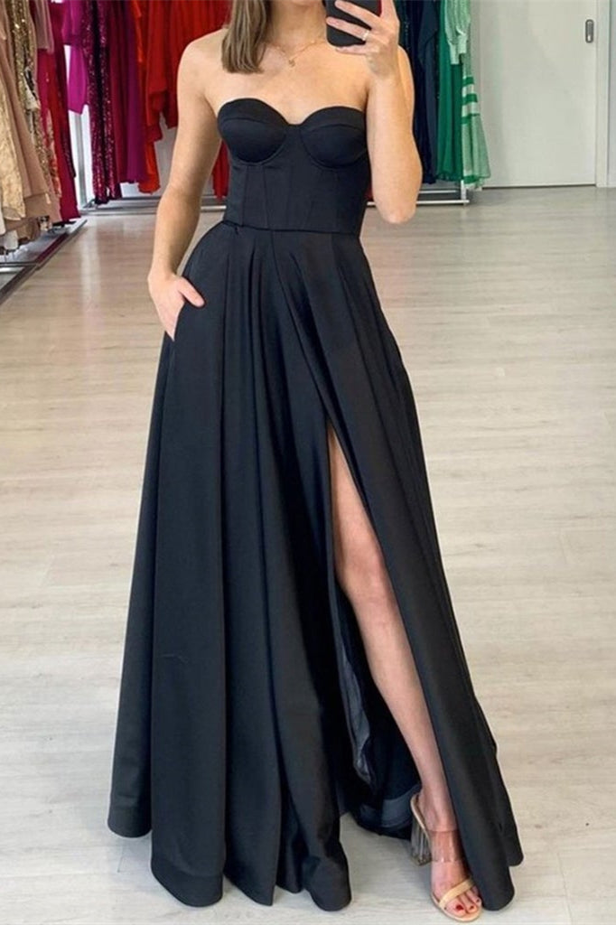 Amazing Black Sweetheart Long Prom Dress with Pockets-Occasion Dress-BallBride