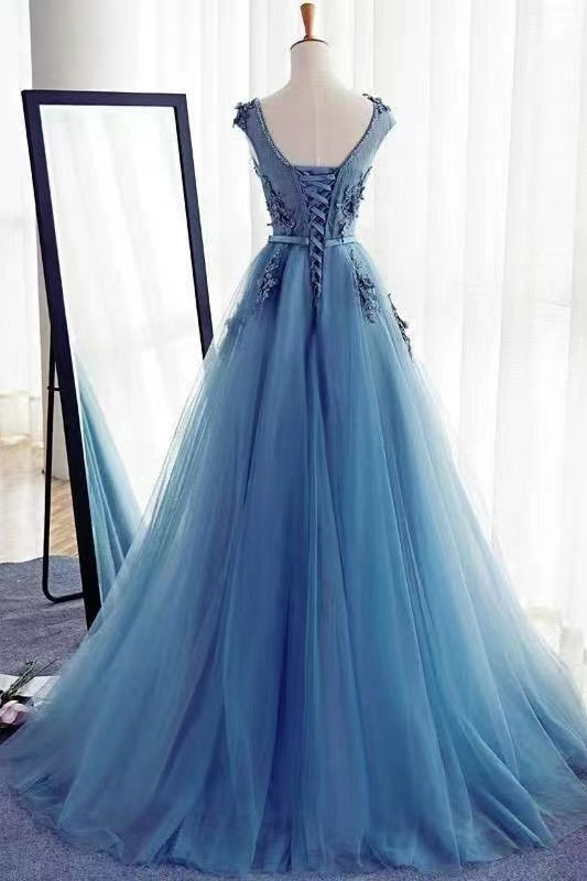 Amazing Jewel Sleeveless A-Line Tulle Prom Dress with Appliques-BallBride