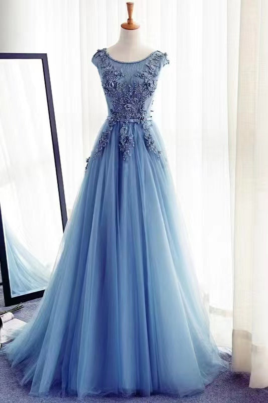 Amazing Jewel Sleeveless A-Line Tulle Prom Dress with Appliques-BallBride