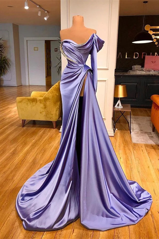 Amazing Long Sleeves Mermaid Slit evening Dress With Beads-BallBride