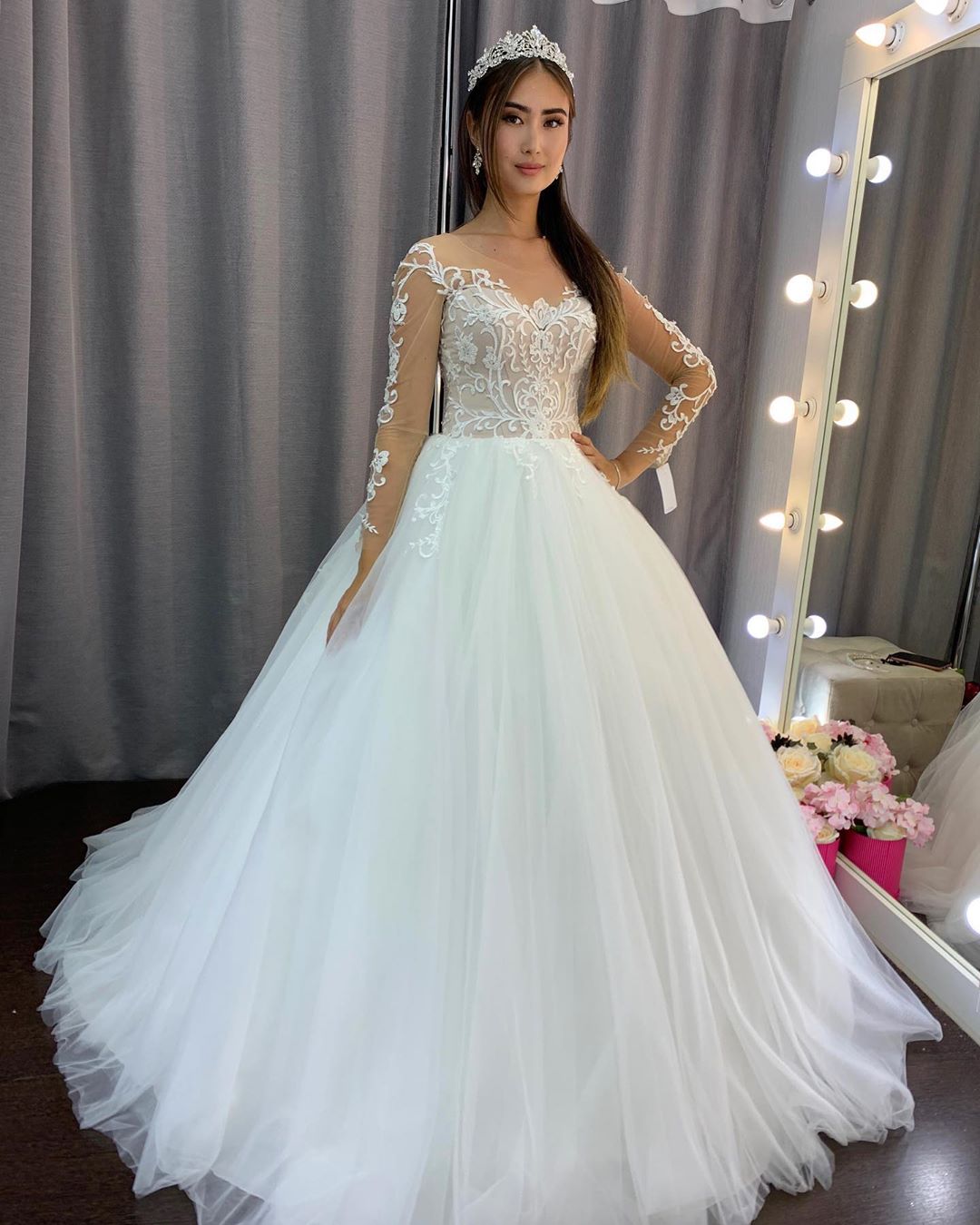 Amazing Long Sleeves Wedding Dress with Lace-Wedding Dresses-BallBride