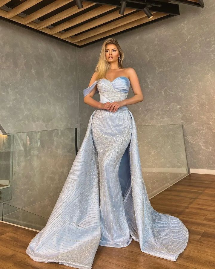 Amazing Off-the-Shoulder Sweetheart Prom Dress with Beadings and Mermaid Ruffles-Occasion Dress-BallBride