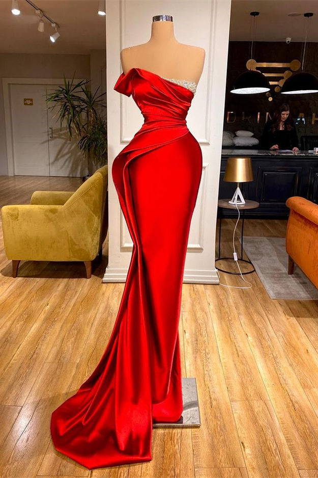 Amazing Red Ruched Mermaid Evening Dress with Beads-Occasion Dress-BallBride