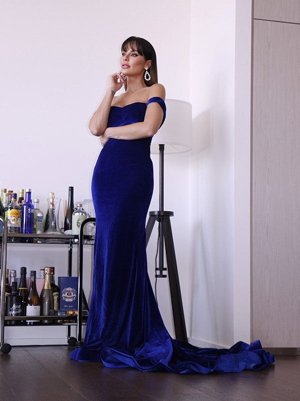 Amazing Royal Blue Off-the-Shoulder Mermaid Evening Dress-Occasion Dress-BallBride