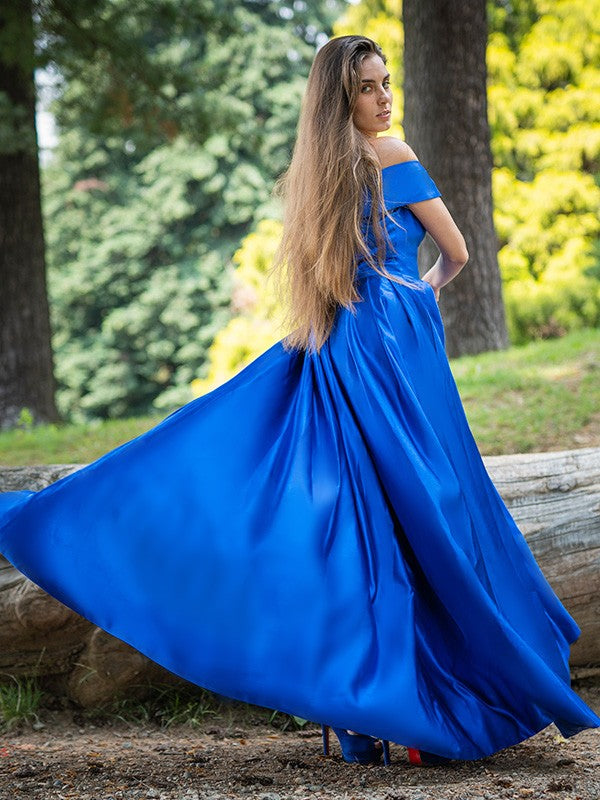 Amazing Royal Blue Off-the-Shoulder Split Long Evening Dress-Occasion Dress-BallBride