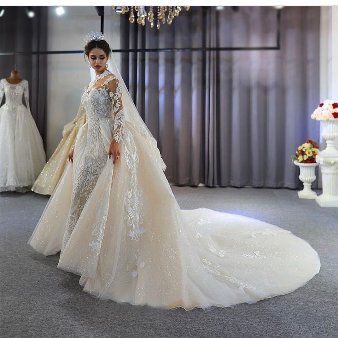 Amazing Sweetheart Long Sleeved Wedding Dress with Lace Appliques-Wedding Dresses-BallBride