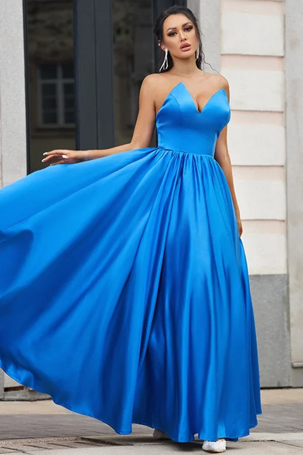 Amazing V-Neck Royal Blue Long Evening Party Gowns-BallBride