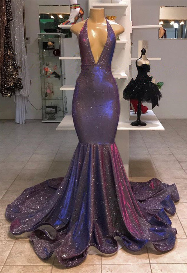 Amazing V-Neck Sleeveless Mermaid Prom Dress with Shinning Sequins-Occasion Dress-BallBride