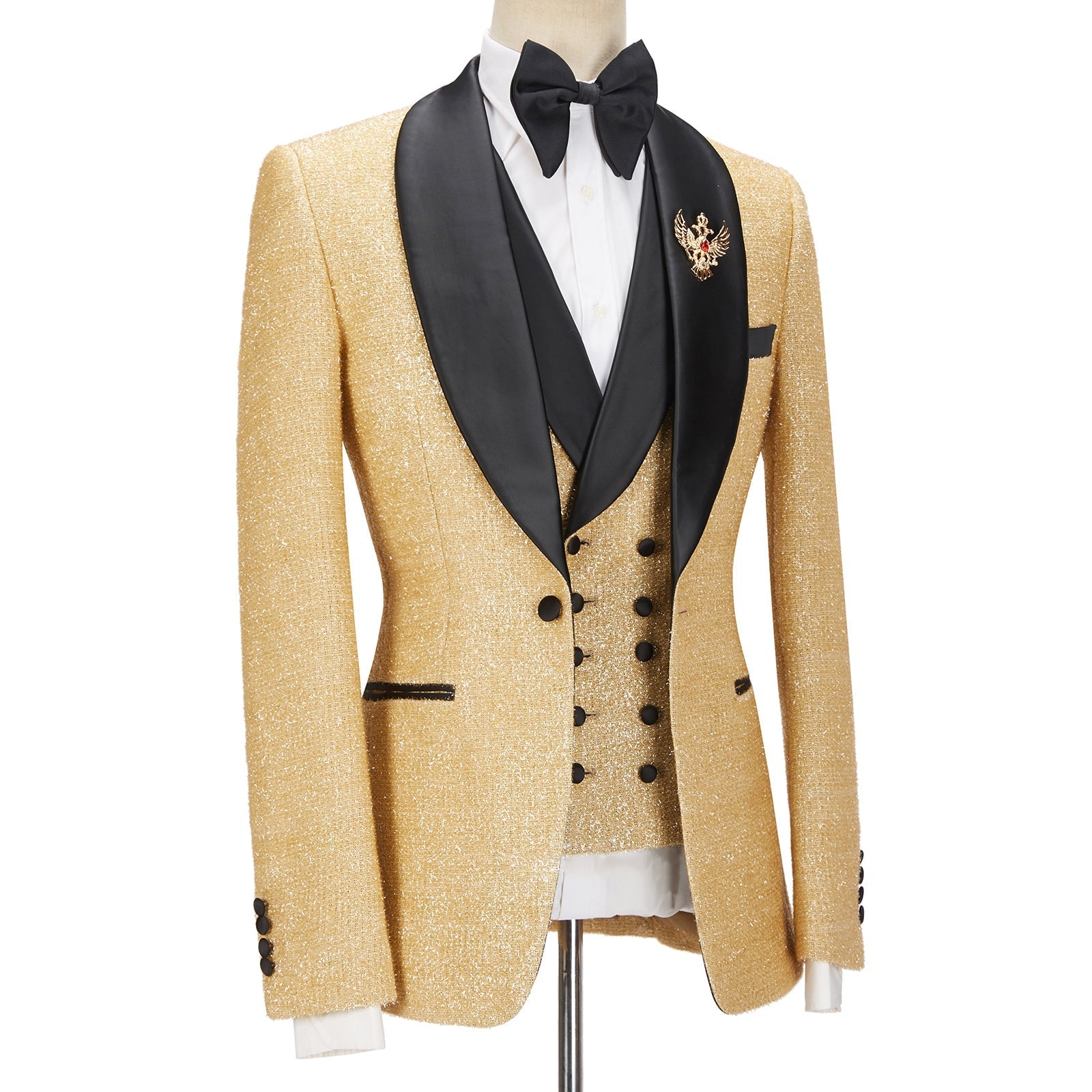 Andrew Sparkly Golden Shawl Lapel Three Piece Men Suits For Wedding-Wedding Suits-BallBride