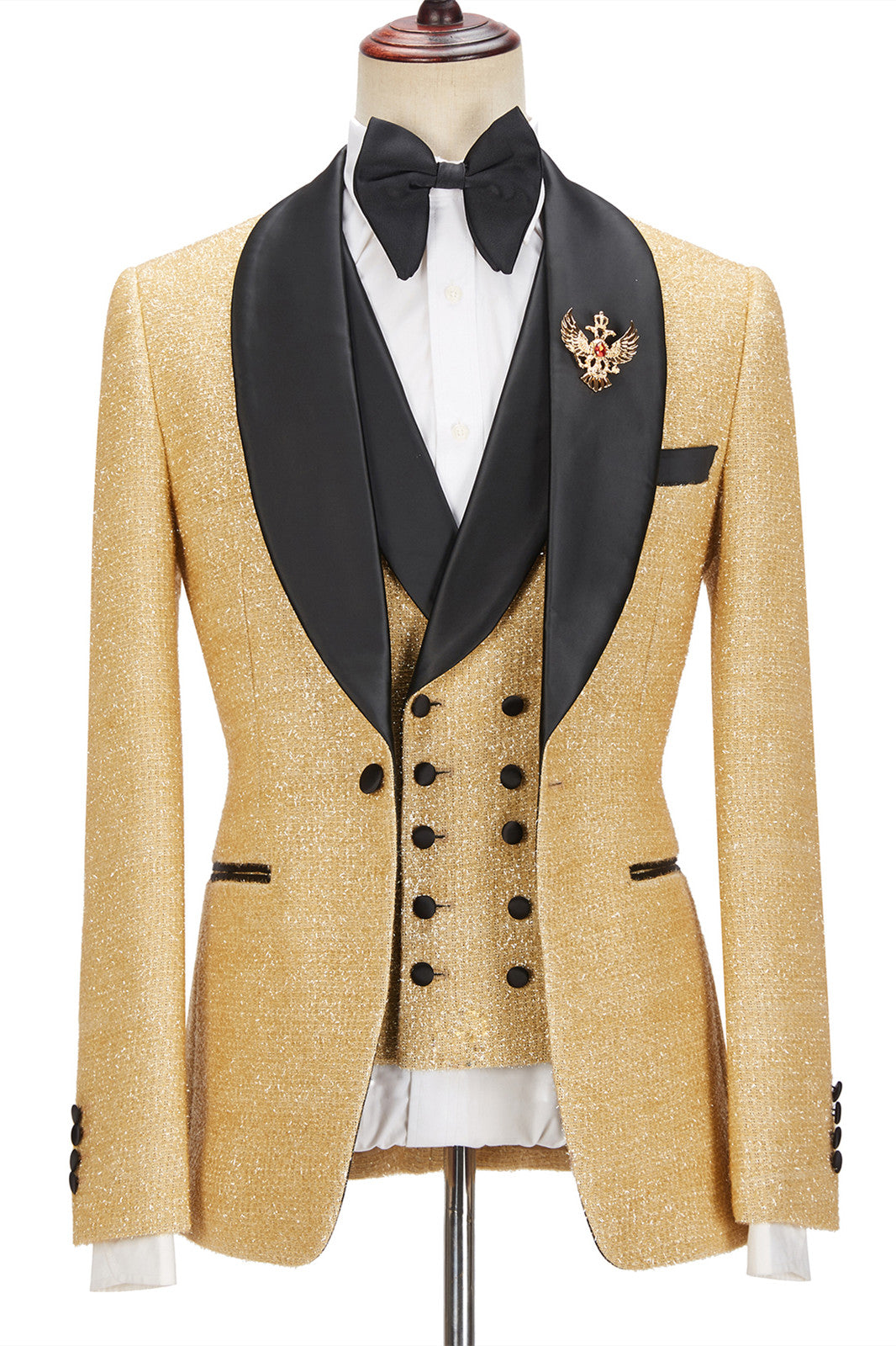Andrew Sparkly Golden Shawl Lapel Three Piece Men Suits For Wedding-Wedding Suits-BallBride