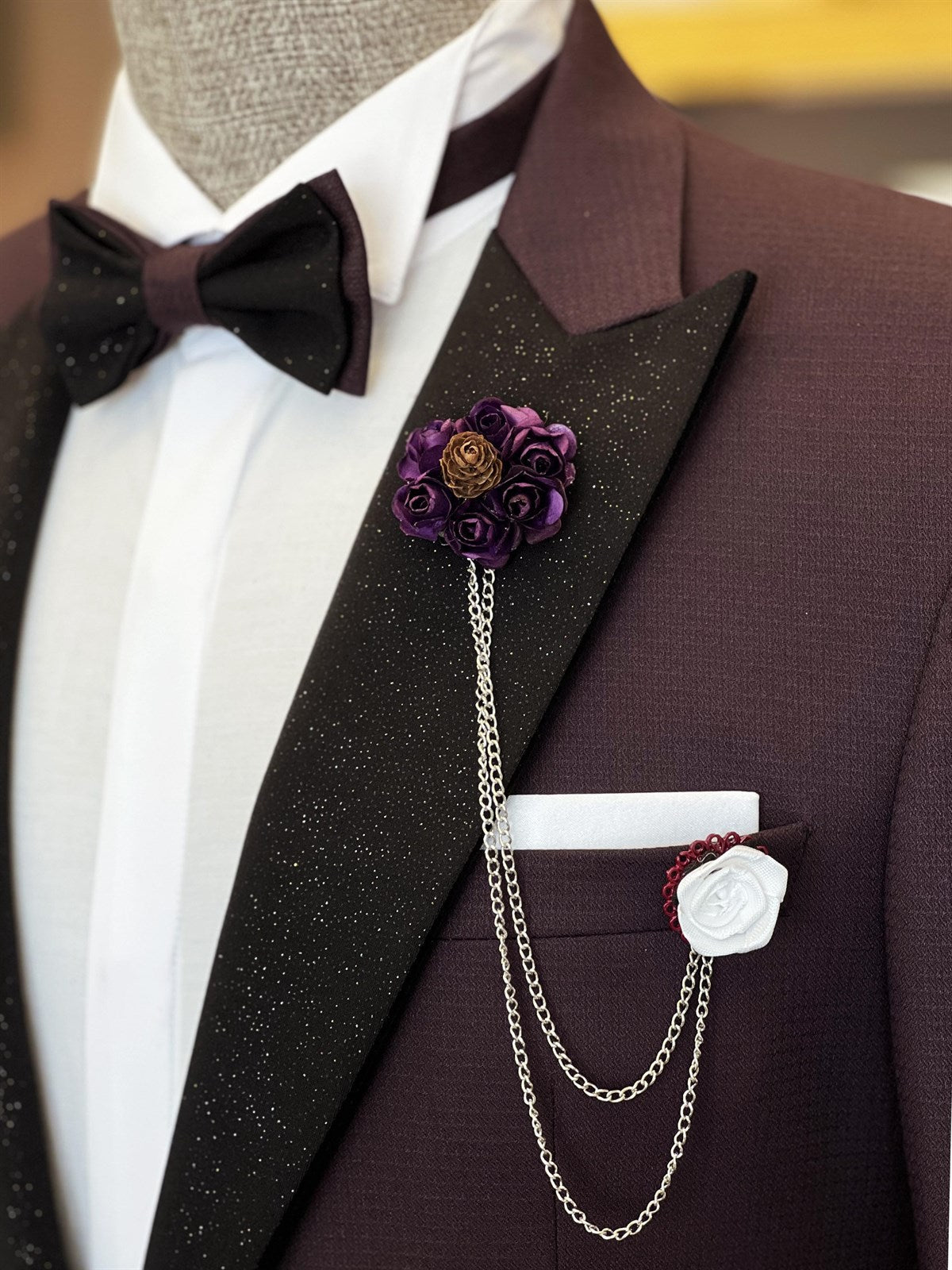 Baldwin Dark Purple 3-Piece Men's Suit w/ Sparkle Peaked Lapel-Wedding Suits-BallBride