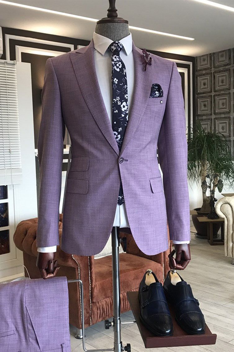 Be Stylish in Our New Arrive Peaked Lapel Purple Party Suits For Guys With Two Pieces-Prom Suits-BallBride