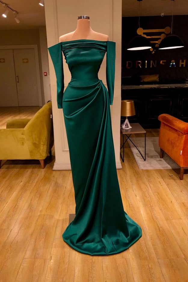 Beautiful Dark Green Long Sleeves Prom Dress Mermaid With Ruffles-Occasion Dress-BallBride