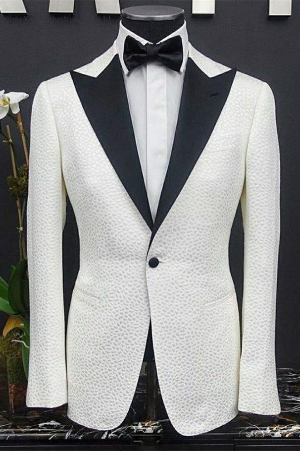 Beautiful White Peaked Lapel One Button Easy Fit Wedding Tuxedo-Wedding Suits-BallBride