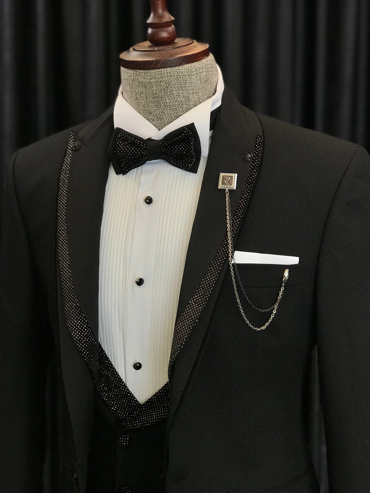 Benjamin Special Design Black Sparkle Wedding Suits with Peaked Lapel-Wedding Suits-BallBride