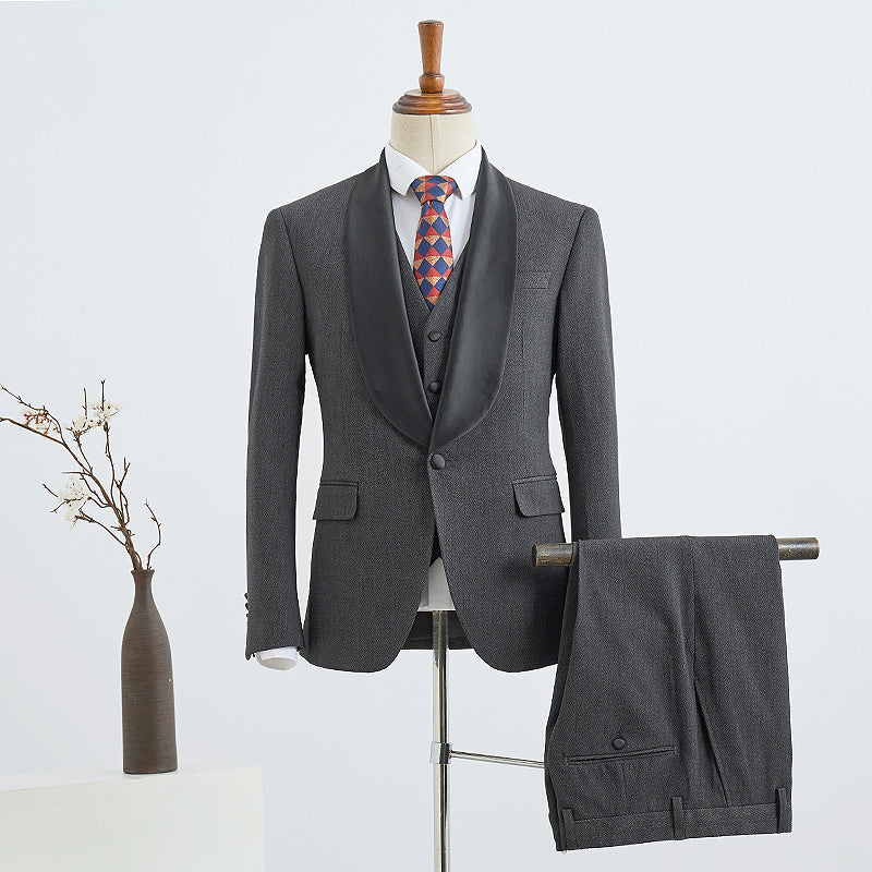 Bennett 3-Piece Dark Gray Slim Fit Wedding Suit for Grooms-Wedding Suits-BallBride