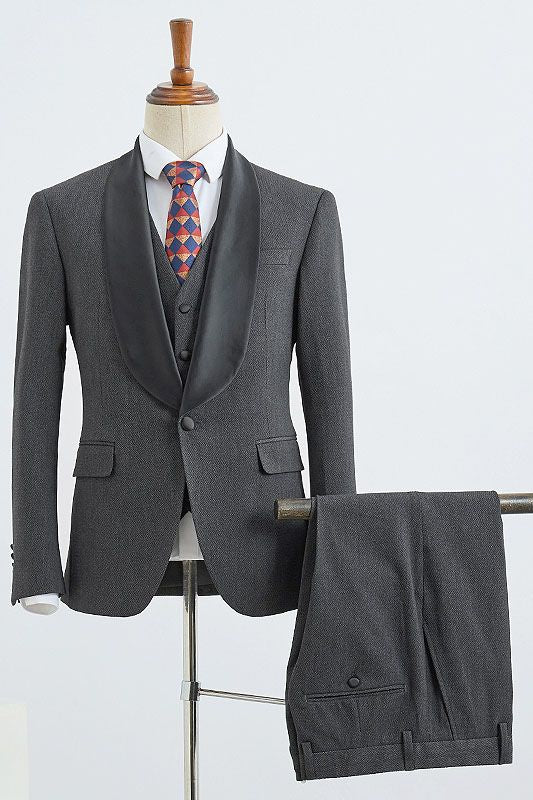 Bennett 3-Piece Dark Gray Slim Fit Wedding Suit for Grooms-Wedding Suits-BallBride