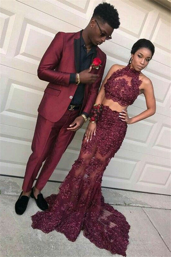 Bespoke Business Prom Suit For Man - Elegant Burgundy Dinner Formal-Prom Suits-BallBride