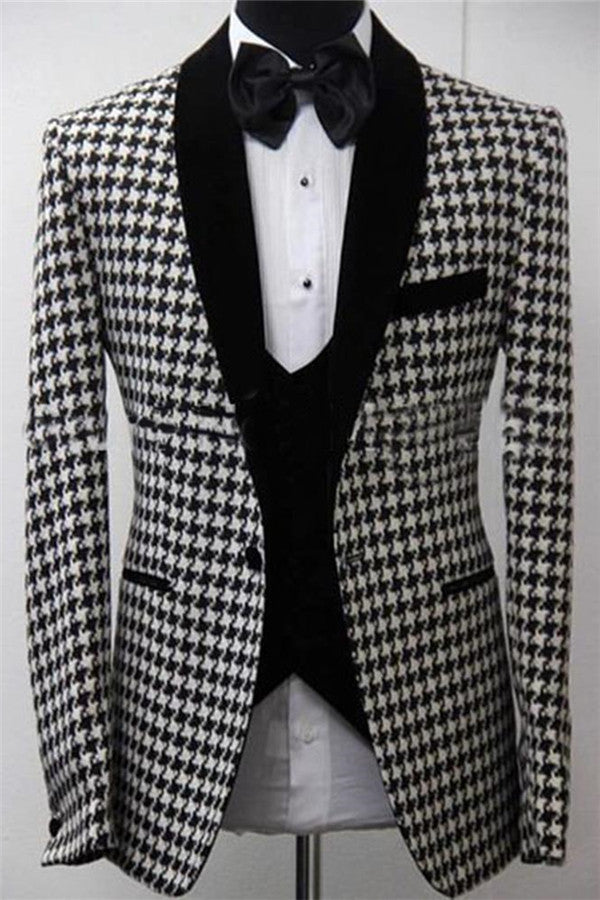 Bespoke Houndstooth Blazer Groomsmen Outfit - 3 Piece Set-Prom Suits-BallBride