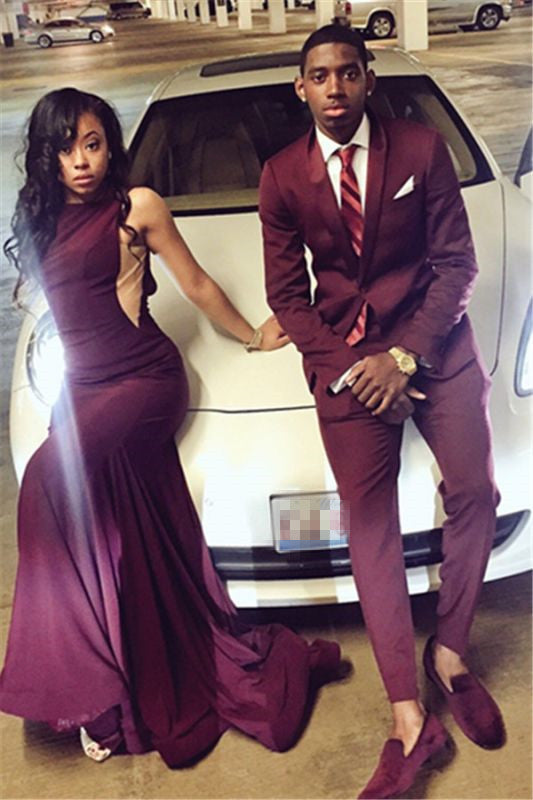 Bespoke One Button Party Prom Suit for Men - 2 Pieces Burgundy-Prom Suits-BallBride