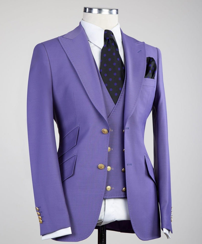 Best Fitted Men Suits - Clifford Chic Purple Peaked Lapel Three Pieces-Wedding Suits-BallBride