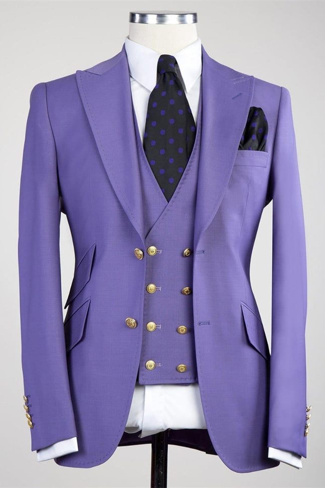 Best Fitted Men Suits - Clifford Chic Purple Peaked Lapel Three Pieces-Wedding Suits-BallBride