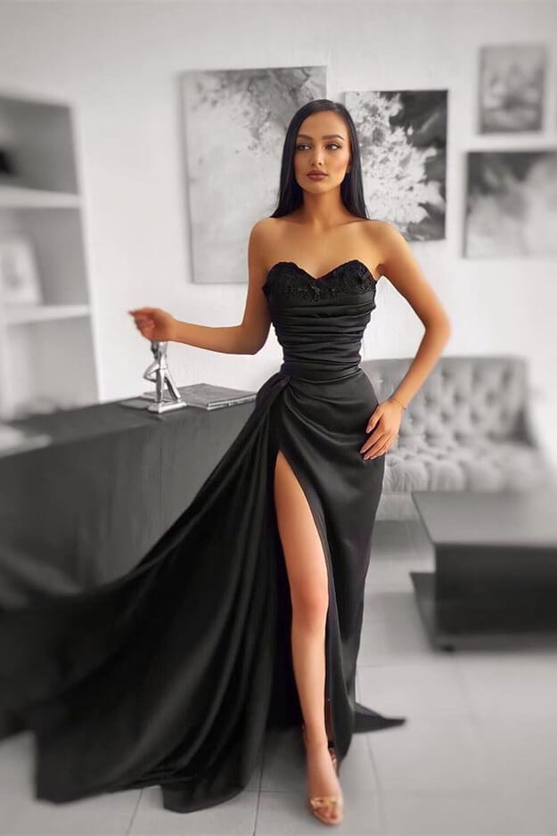 Black Mermaid Prom Dress - Elegant Split Long Sweetheart Pleats-Occasion Dress-BallBride