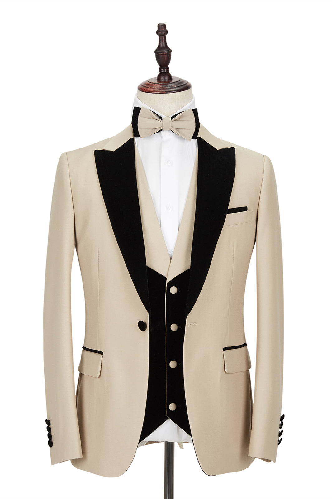 Black Peak Lapel Champagne Wedding Suit For Men's Party-Wedding Suits-BallBride