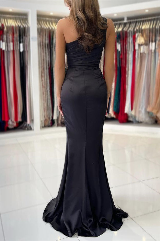 Black Sleeveless One-Shoulder Prom Dress Mermaid With Split-BallBride